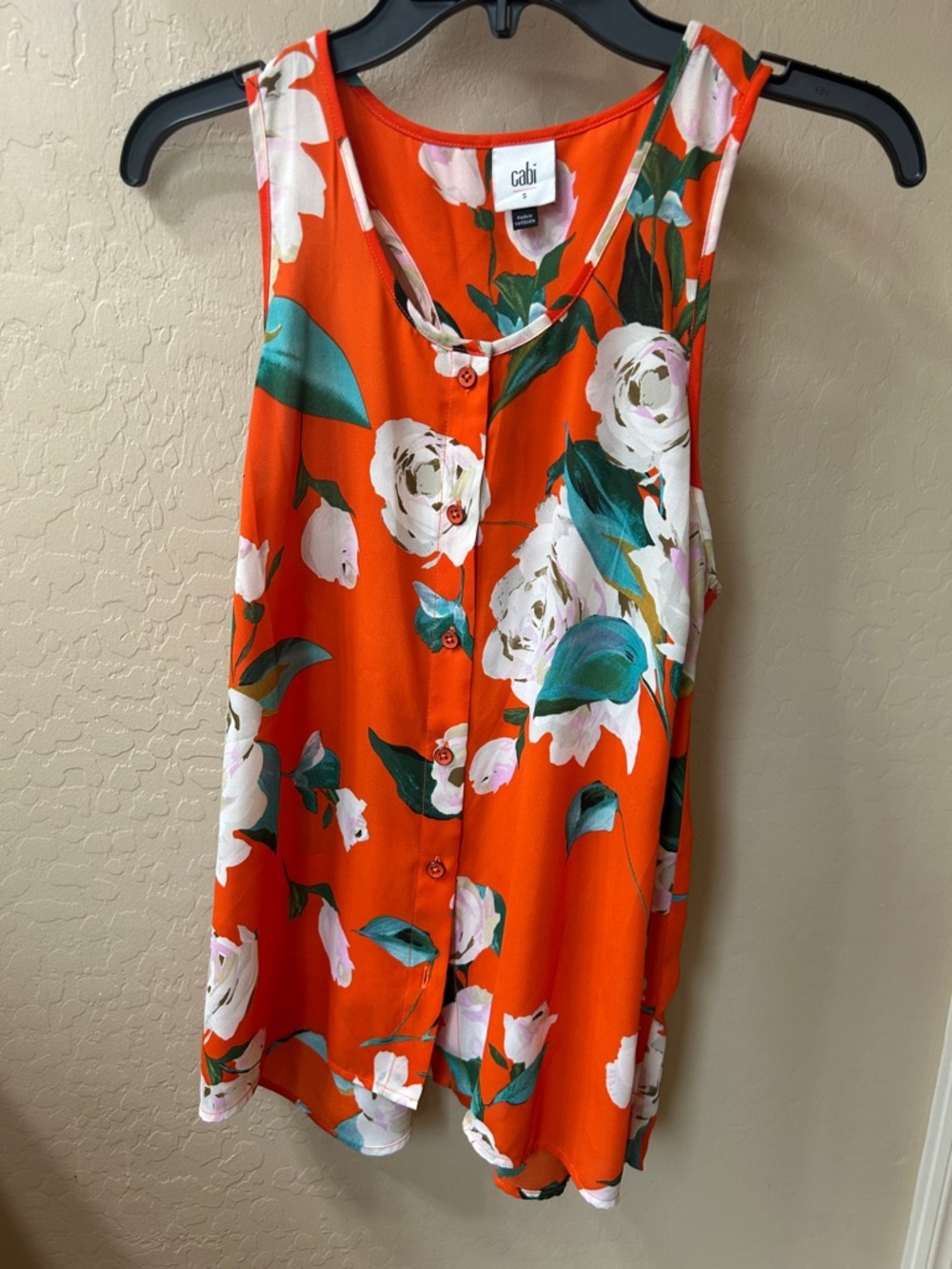 CAbi Orange Floral Button-Front Camisole